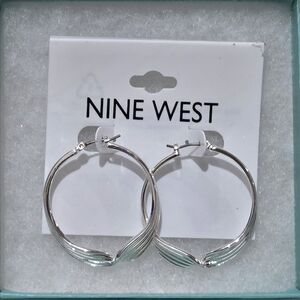 Nine West Silver-Toned Textured Twist Hoop Earrings